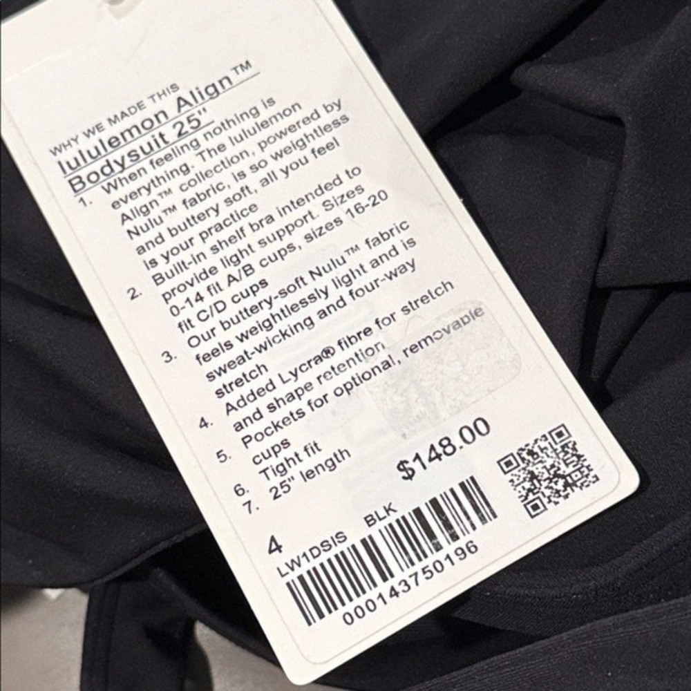 Lululemon‎ Align Bodysuit 25" Black size 4 NWT 🖤 - Picture 3 of 5